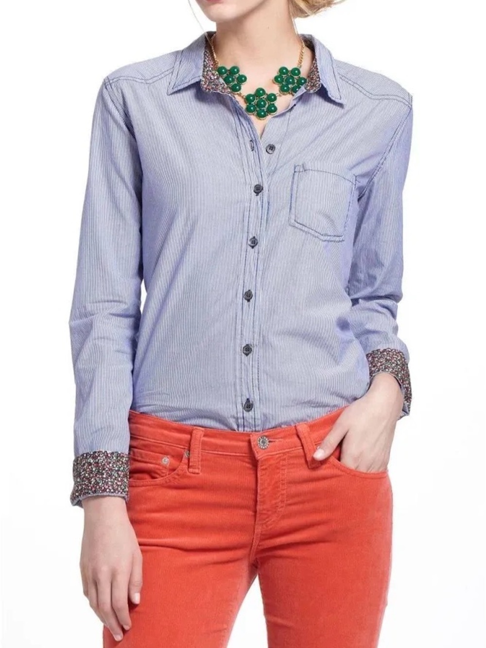 Anthropologie Meadow Rue Pinstripe Buttondown Shirt 0